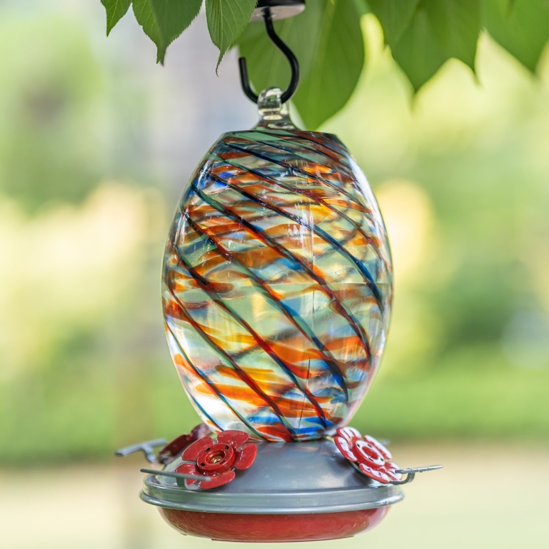 Muse Garden Hand Blown Glass Hummingbird Feeder - 27 Ounces - Fantasy Galaxy