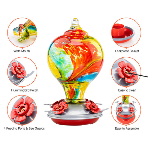 Muse Garden Hand Blown Glass Hummingbird Feeder - Carnival – MuseGarden