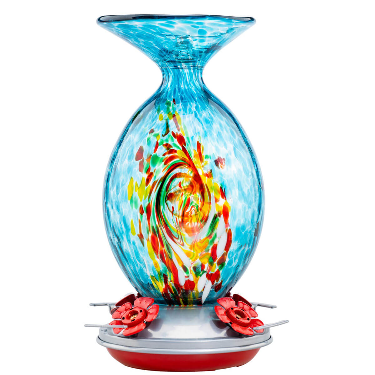 Decorative and unique hand-blown blue-green Murano glass vase